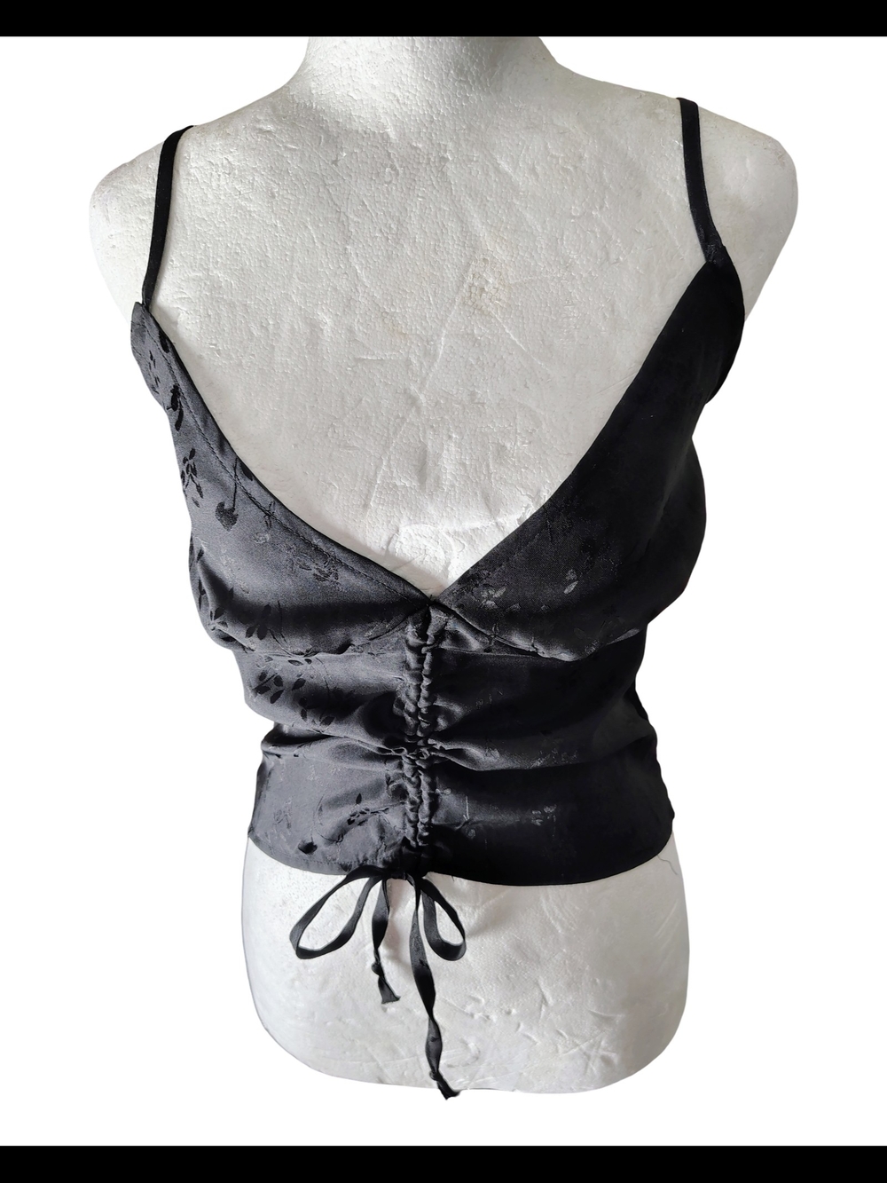 Liberty Love Black Satin Ruched Drawstring Tank Top